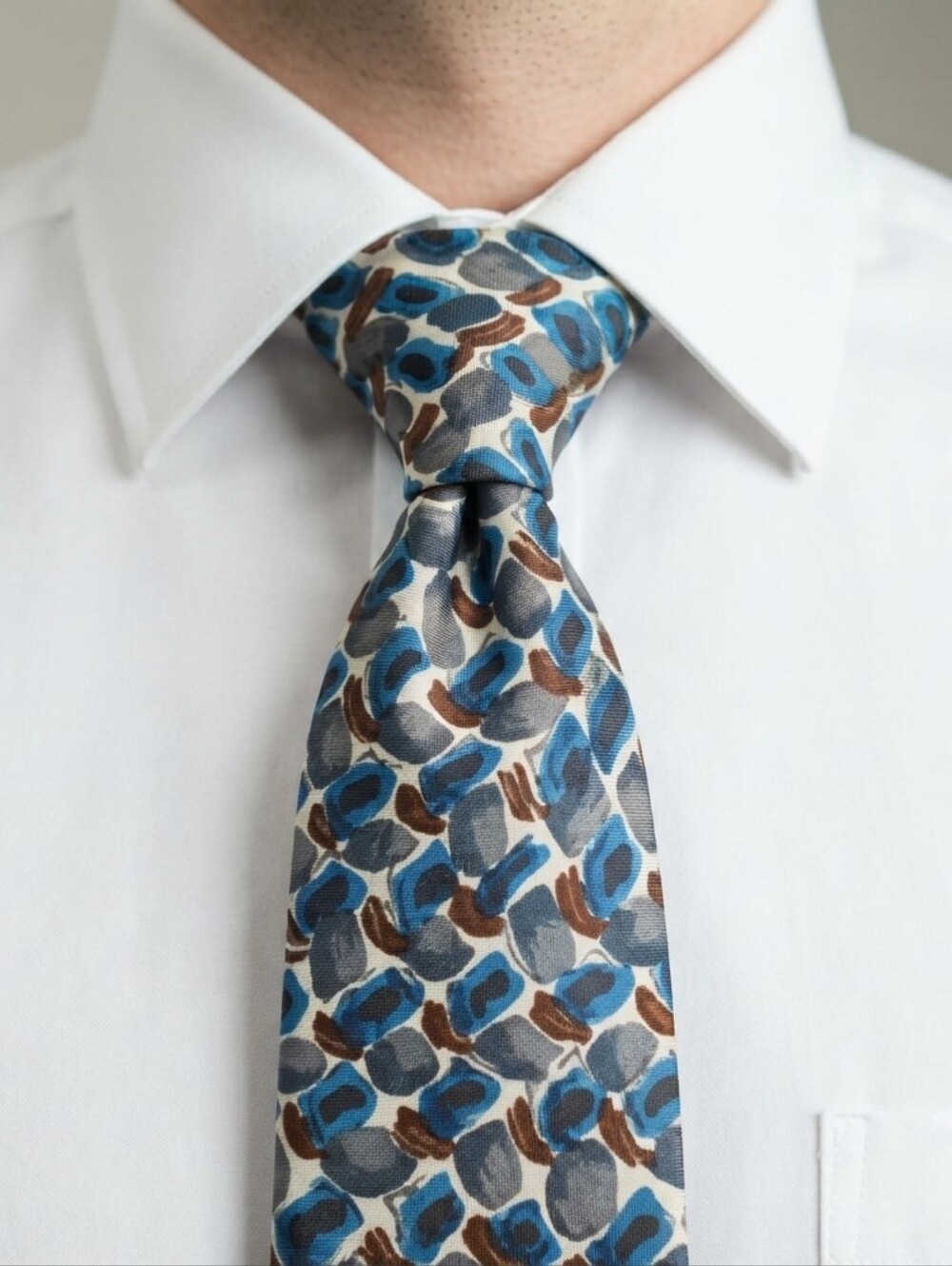 J. Garcia Neck Tie Blue Gray Brown Ritual Moon Collection Fifty-Nine 59" x 3.5"